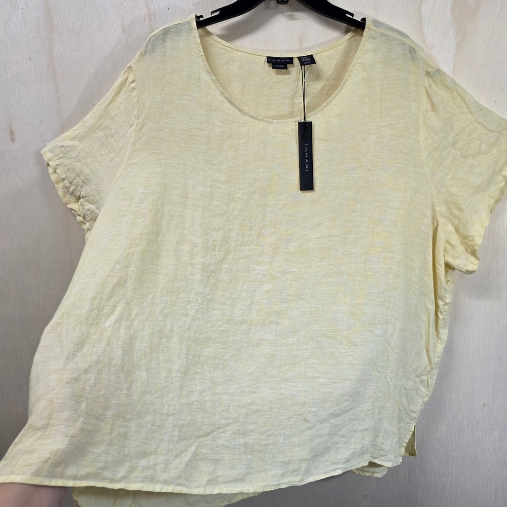 Tahari Womens 3X Yellow 100% Linen Short Sleeve Scoop Neck Relaxed Top NWT - Picture 14 of 16